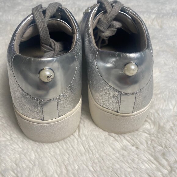 Michael Kors Silver PEARL Stud Sneakers - Picture 6 of 10